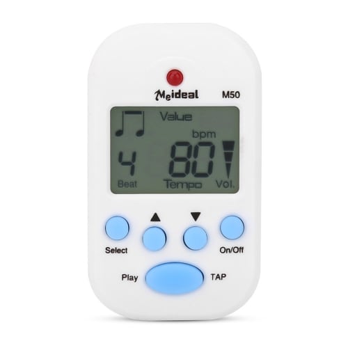 Meideal M50 Mini Digital Metronome, Digital Tempo, 30-280 Bpm, 0-9 Beat Values, High Volume, Clip-on, 5.5 X 3.2 X 3.5 Cm, Compact, Plastic, Compatible