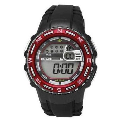 J-AXIS Men's SCY02-RE (CYBEAT Digital Red Sun Flame) Round Watch Black Digital
