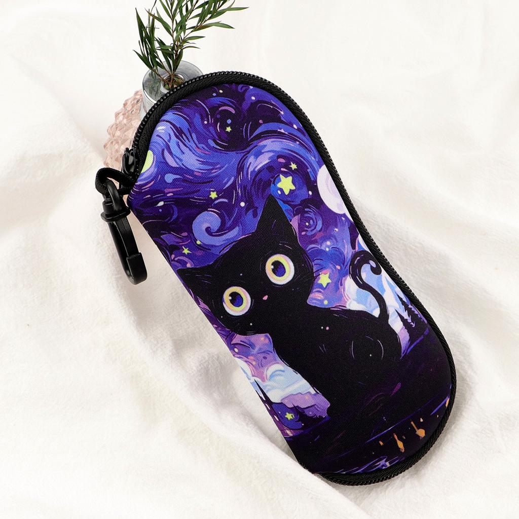 Cute Cat Dog Sunglasses Case Soft Neoprene Glasses Case With Carabiner Clip Portable Protective Eyeglass Pouch Travel Gift