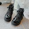 Silberne Martin Boots Frühling und Herbst Schuhe Kinderstiefel Model Laufsteg Mädchen Glänzende Stiefel Glänzend Performance Schwarz