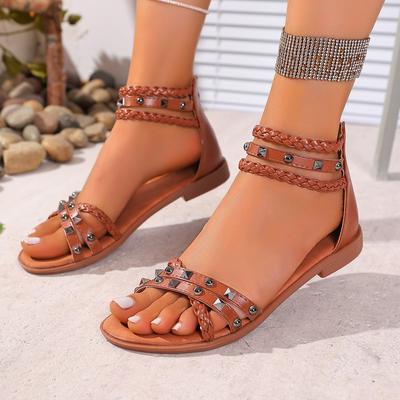 New Designer Women's Sandals Gladiator Flat Shoes Ladies Elegant Casual Summer Rivet Footwear for Girl Outdoor Sandals