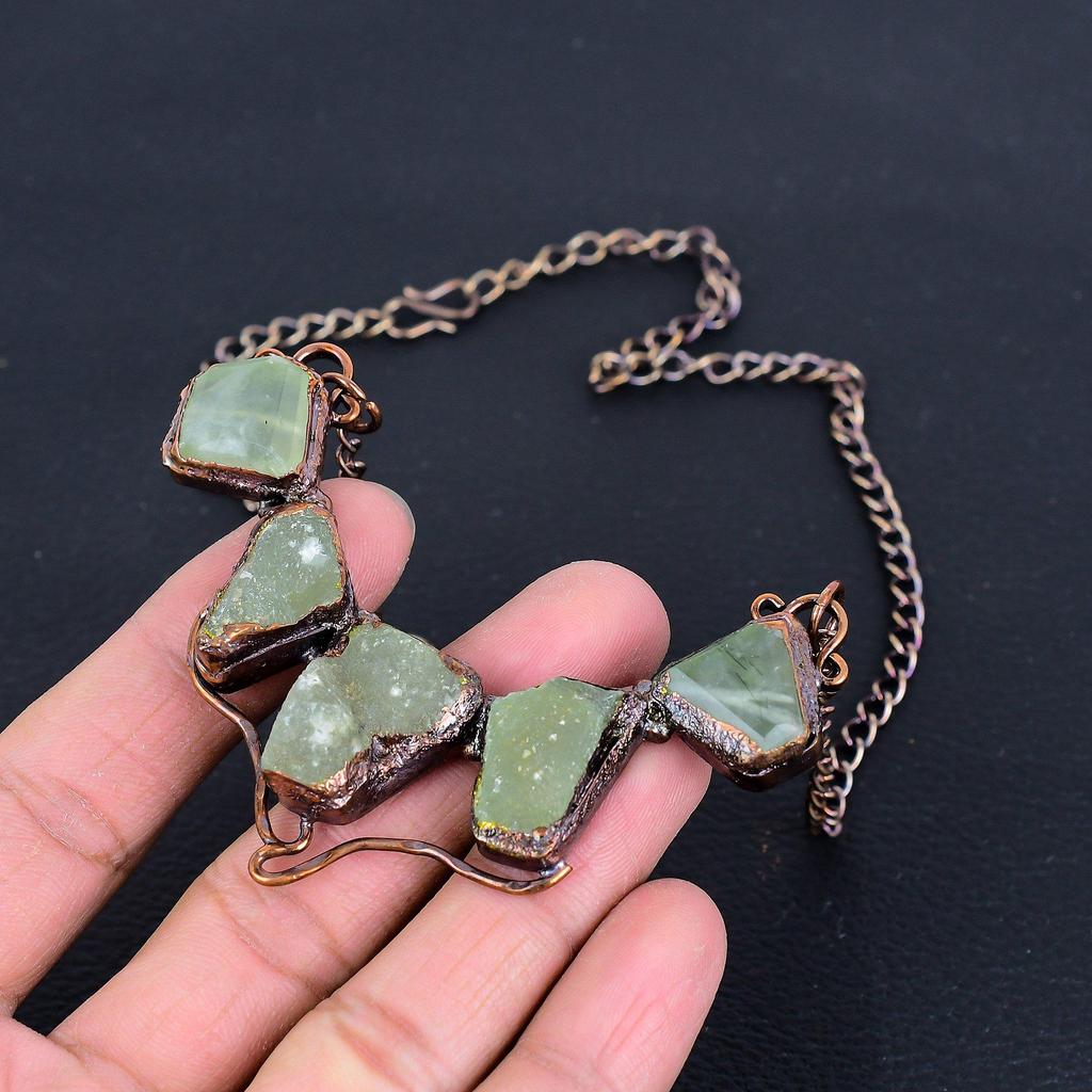 Aquamarine Necklace Copper Electroformed Jewelry, Gemstone Adjustable Chain Necklace, Gift For Her Handmade Dainty Jewelry