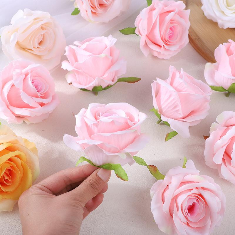 5Pcs 10cm Silk Rose Heads Artificial Flowers For Wedding Birthday Party Decoration DIY Scrapbook Christmas Home Garden Decor