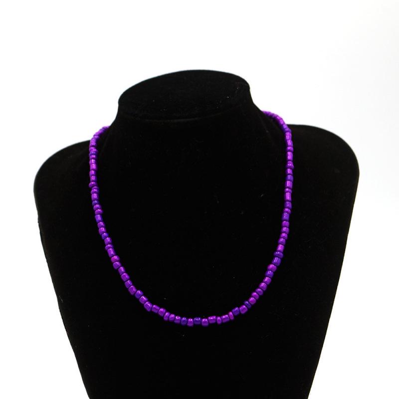 2022 European & American Rainbow Rice Bead Pendant Necklace: Summer Handmade Pure Color with Short Snake Bone Design