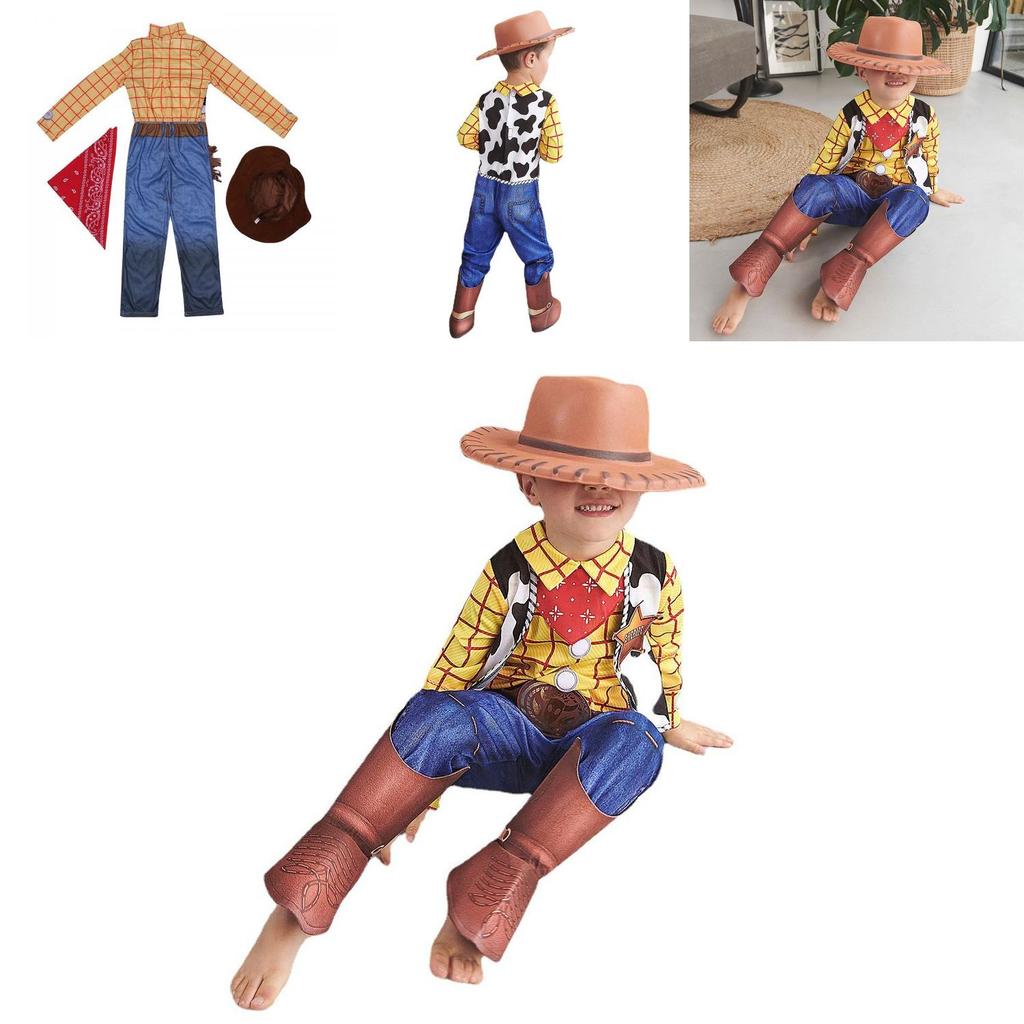 Kids Toy Story Cowboy Woody Bodysuit Cosplay Costume With Hat And Scarf