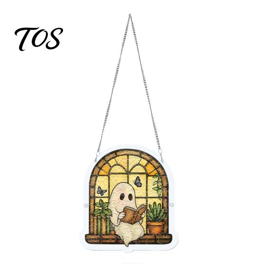 Indoor Outdoor Holiday Decoration Halloween Ghost Acrylic Puzzle Suncatcher, Colorful Window Hanging Ornament, Stained Cute Gift for Friends