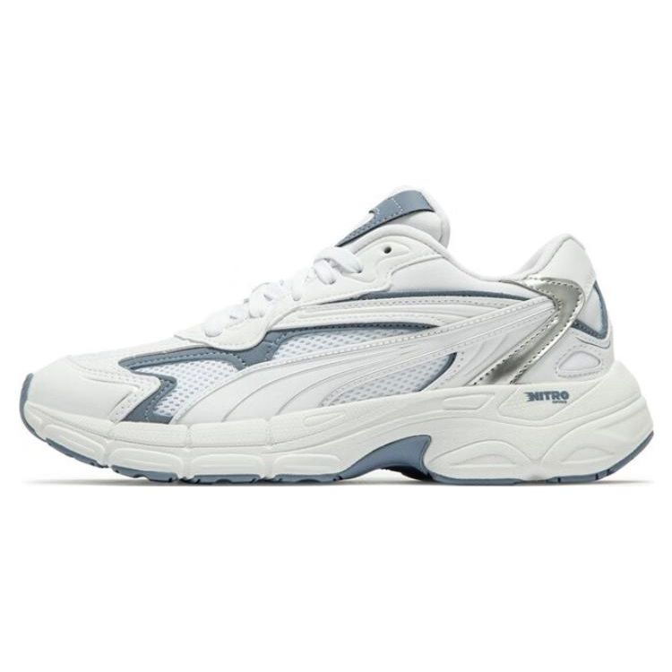 

Puma Tevaris Nitro Metallic Fabric Synthetic Leather Casual Low-Top Lifestyle Shoes Women sneaker White Blue 391098-04 35.5