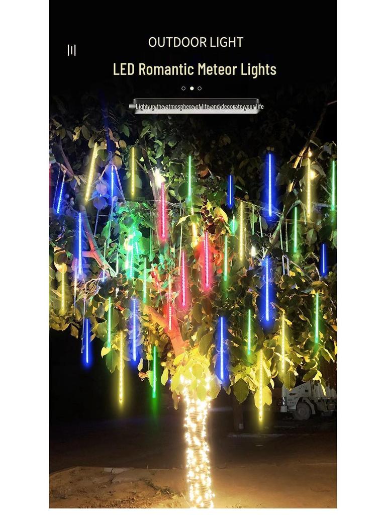 Colorful Meteor Shower LED Solar String Lights: Flashing, Flowing, Waterproof Outdoor Decoration