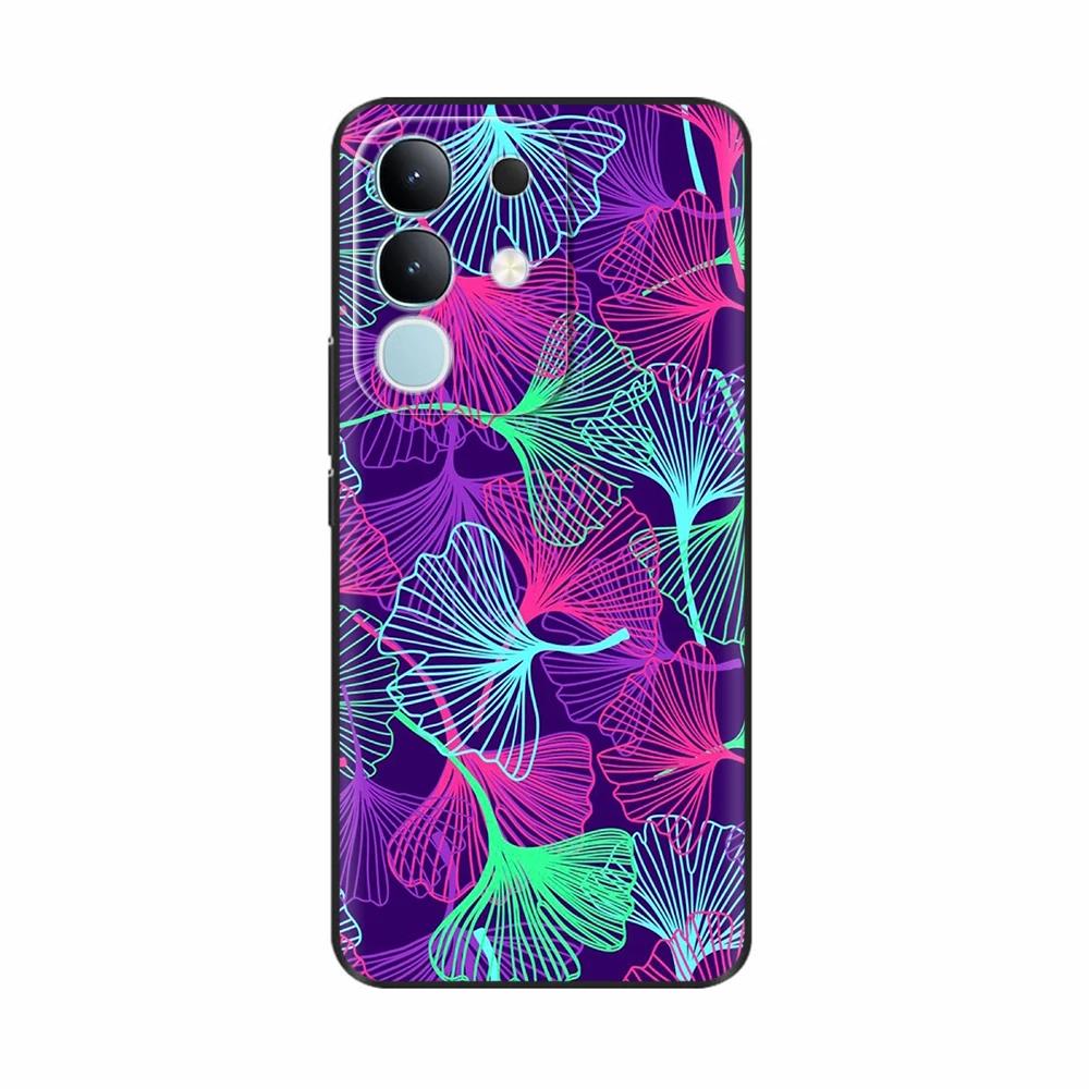 For Vivo Y29 4G Black Back Cover Fashion Flower Butterfly Painting Case Soft TPU Silicone Fundas For Vivo Y29 4G Protect Cover