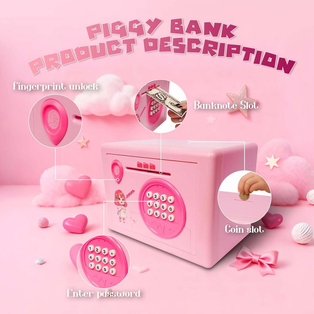 Cofrinho Transfronteiriço para Crianças: Mini Cofre de Moedas com Impressão Digital e Senha Recursos Antifurto para Educação Infantil