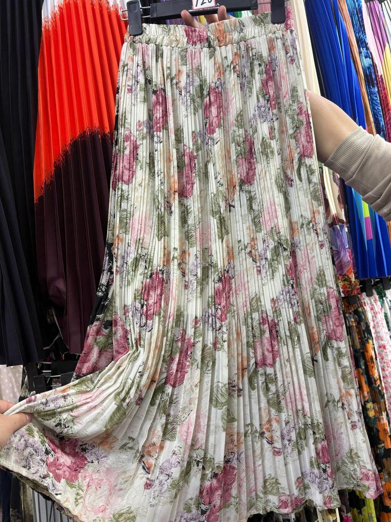 European & American Pleated Print Midi Skirt, Soft Chiffon Fabric, High Waist, Versatile Style
