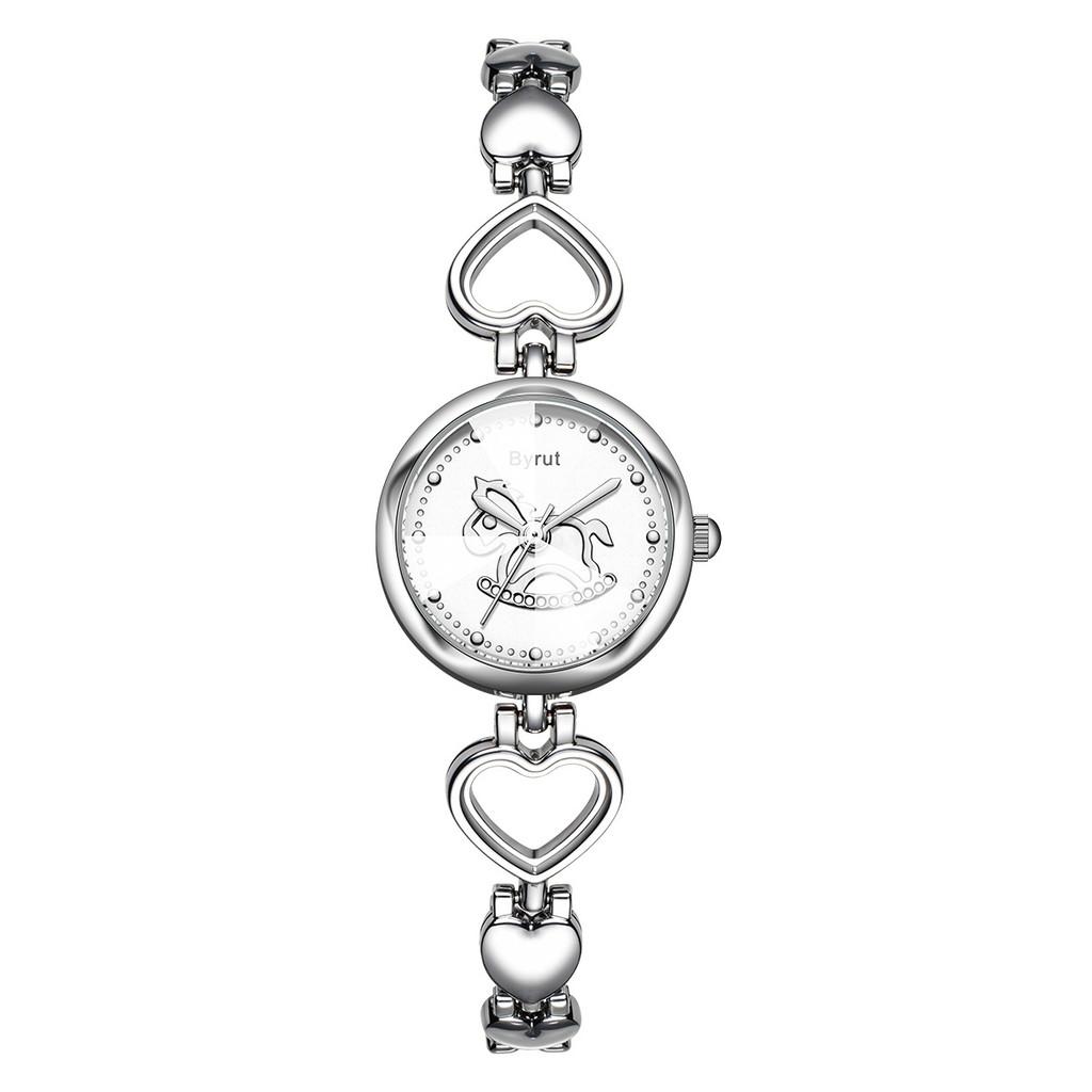 

Girls Watch With Heart Strap Design And Horse Print Design For Student Fashion Accessory White