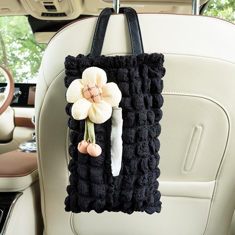 Car Tissue Box Puff Grid Car Seatback Multi-functional Paper Towel Drawer Cute and Creative Tissue Bag