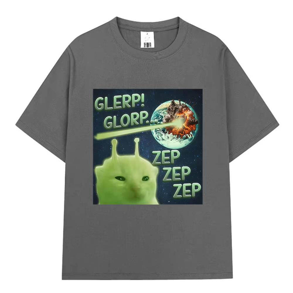 Glerp Glorp Funny Alien Cat Italian Brainrot Meme T-shirt Men Women Fashion Harajuku T Shirts Short Cotton Sleeve T-shirt Summer