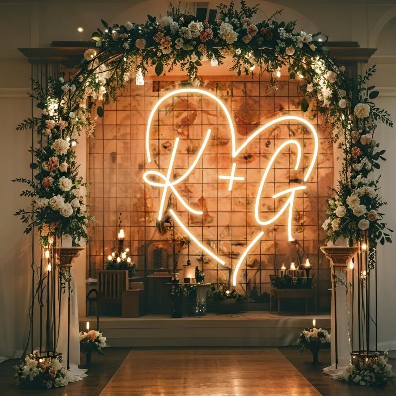 Individuelles Herz-LED-Neonschild mit Initialen, Personalisierte Namens-Neonleuchte für Hochzeitsfeier-Hintergrund, Heimwanddekoration, Geschenk für Paare
