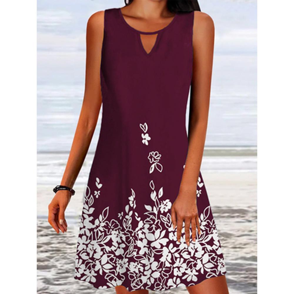 Jupe d'été ample imprimée à manches longues pour femmes, robe sans manches à motif Floral