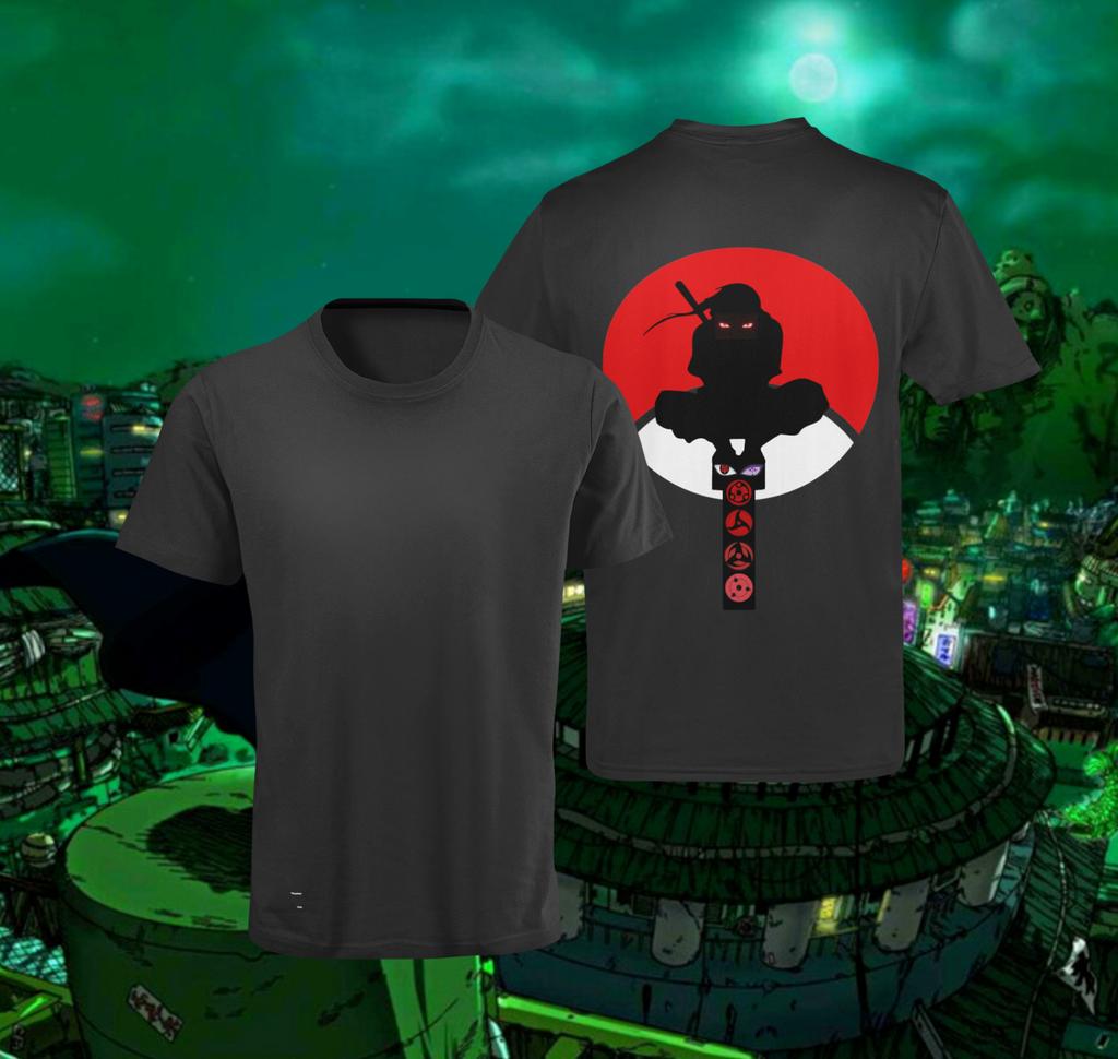 Naruto T-shirt Itachi Sasuke Uchiha Sharingan Anime Ekologisk Bomull Herr S-XXXL