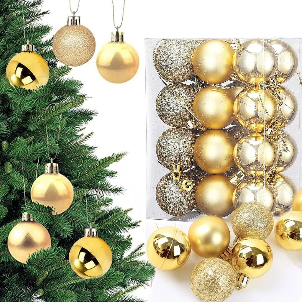Pack of 24 Christmas Tree Decoration Balls Ornaments Hanging Props Xmas Tree Décor Accessories - Christmas Decorations Items for Home Office