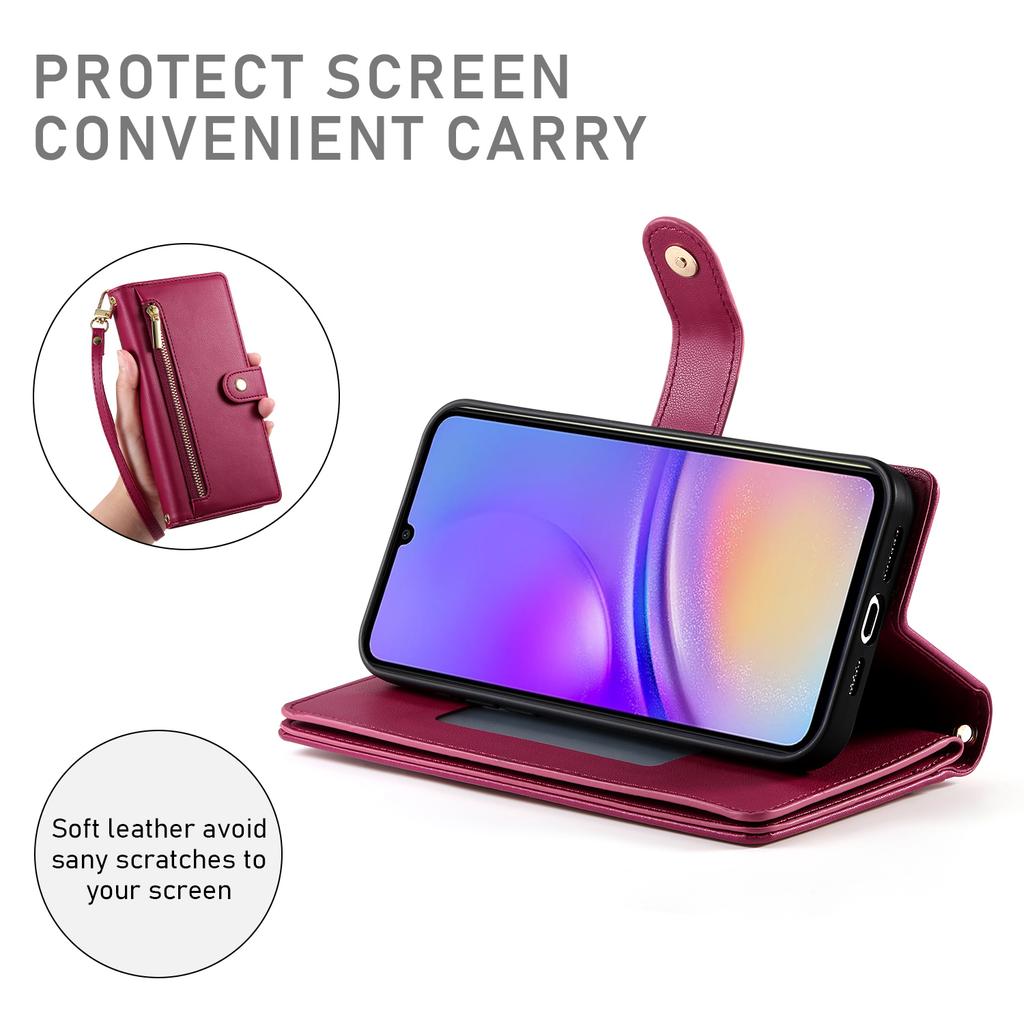 DF-011 For Samsung Galaxy A05 4G Case Zipper Pocket Flip Leather Phone Cover with Shoulder Strap