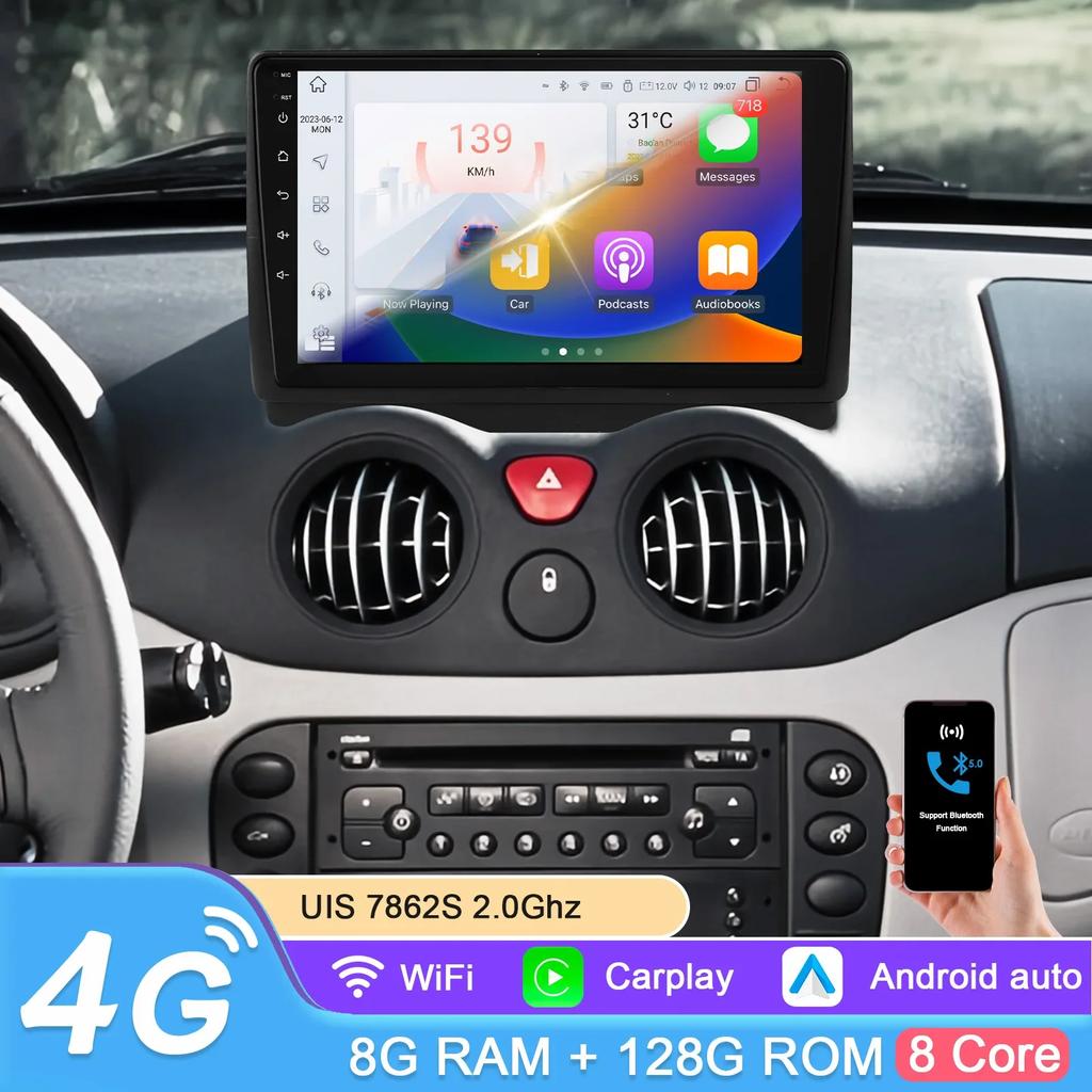 Hizpo Carplay 4G 2Din Android 13 Car Radio for Citroen C2 2002 - 2006 Citroen C3 Multimedia Video Player Intelligent Screen GPS DSP WIFI Autoradio SWC