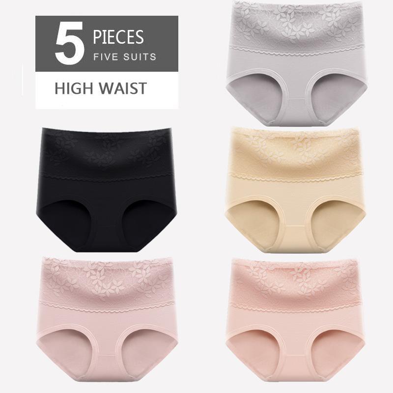 High Waist 5Pcs Women Panties Cotton Breathable Lace Women's Underwear Briefs Ladies Underpants