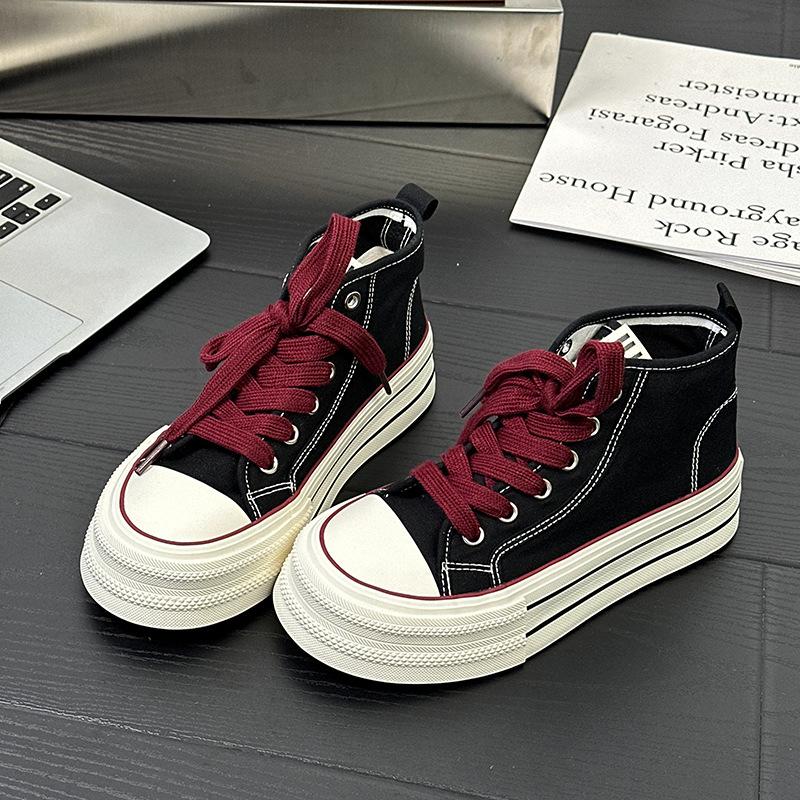 6 High-top Canvas Shoes Thick-soled Women's New Summer Thin Breathable Versatile Student Thick Baseplate Shoes