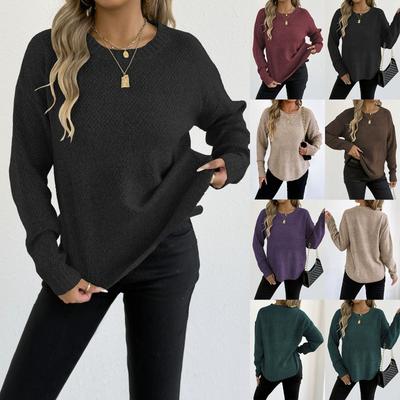 Autumn and Winter Fashion Women  Sleeve Casual Solid Ladies Tops Knitted Loose Sweaters for Female Long Sleeves Solid Color Blouses Shirt