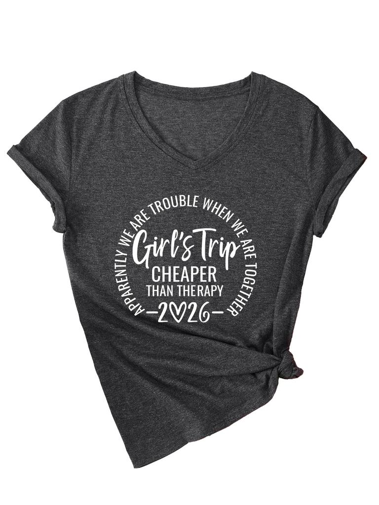 Girl's Trip cheaper than Casual Versatile Women's V-Neck Short Sleeve T-Shirt