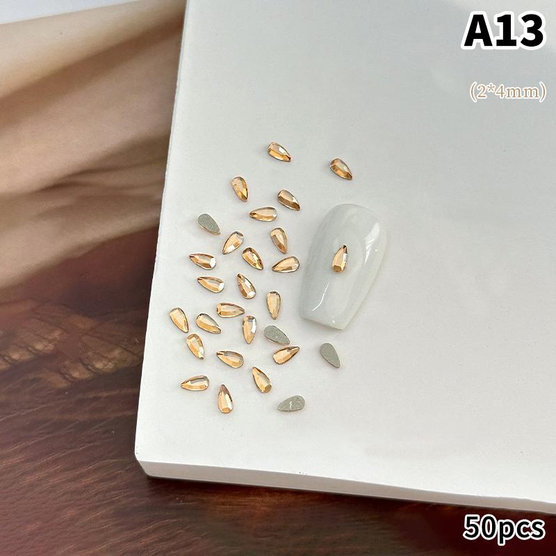 50Pcs Champagne Nail Art Rhinestone 1-6Mm Flatback Glass Crystal Gems Hotfix Nail Diamond Mixed Sizes Nail Charms