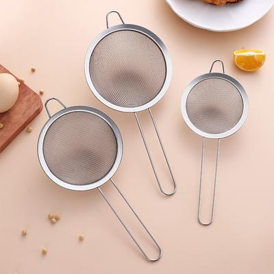 3pcs Stainless Steel Fine Mesh Strainer With Sturdy Handle And Hook, Colander Sifter For Juice Soy Milk, Kitchen Tools