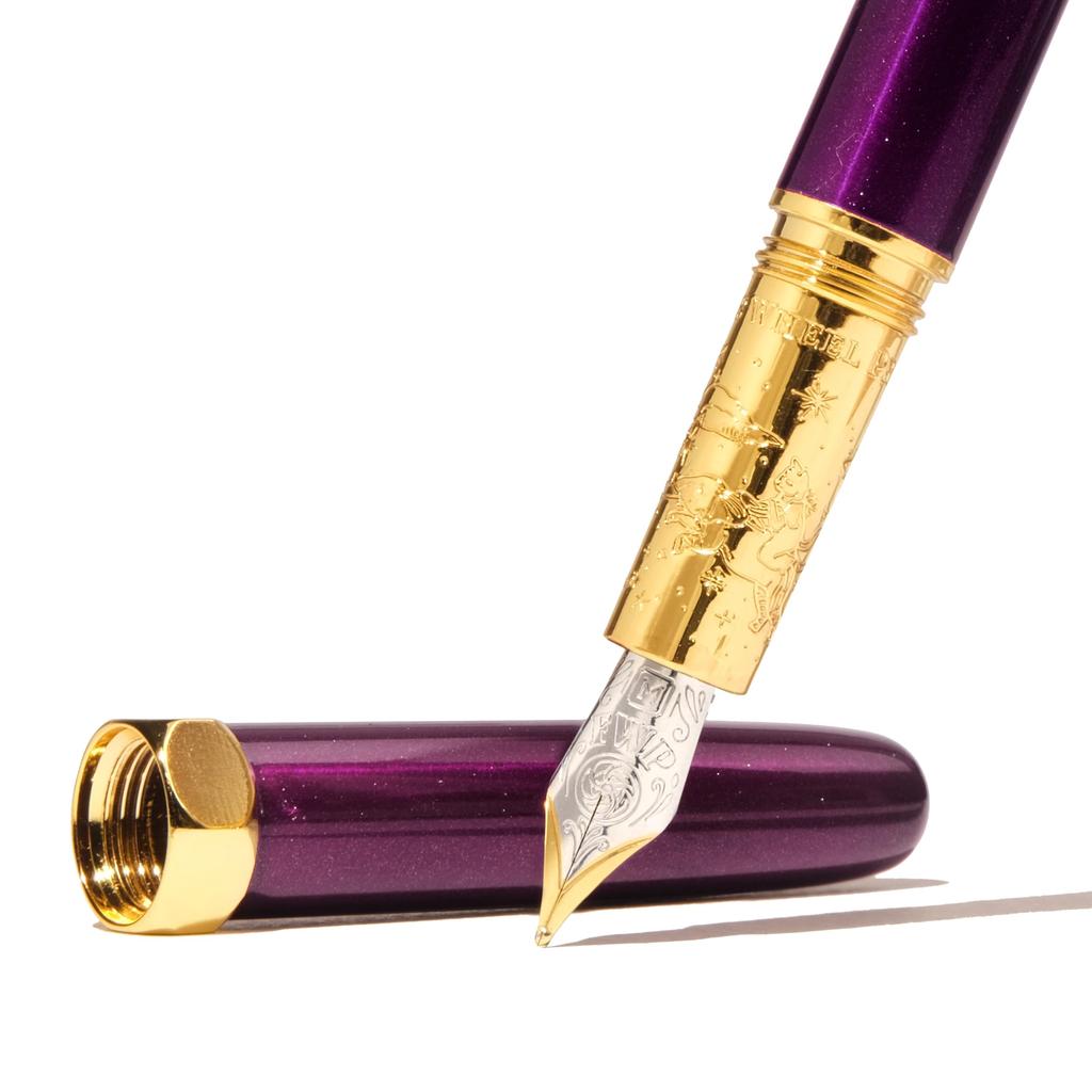 Ferris Wheel Bijou Fountain Whispers of Double Gold Sapphire Lacquer Steel Medium Nib Press, Pen, Twilight, Plated, Finish, Two-Tone Nib,