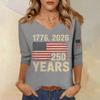 Womens V Neck 3/4 Sleeve Top with Printed States Flag and 250 Years Letter Design Casual Fit