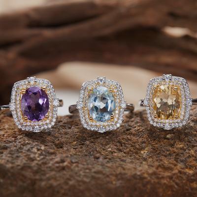 S925 Sterlingsilber 18K Gold Naturstein Ring Leichter Luxus Zeigefingerring Energie Schmuck Damen