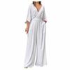 Mote dame ensfarget jumpsuit erme V-hals ryggløs midje løs vidde ben jumpsuit