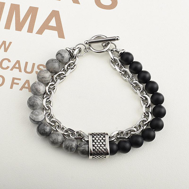 Men's Double-Layer Tiger Eye & Stainless Steel Beaded Bracelet