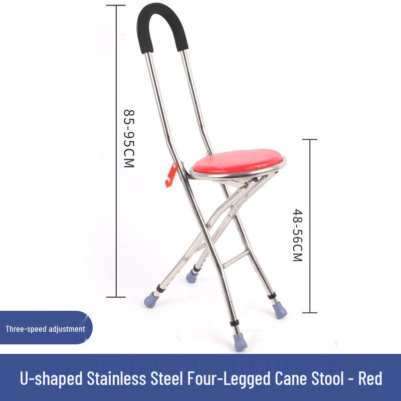 Adjustable Non-slip Folding Walker Stool for Elderly - Stainless Steel