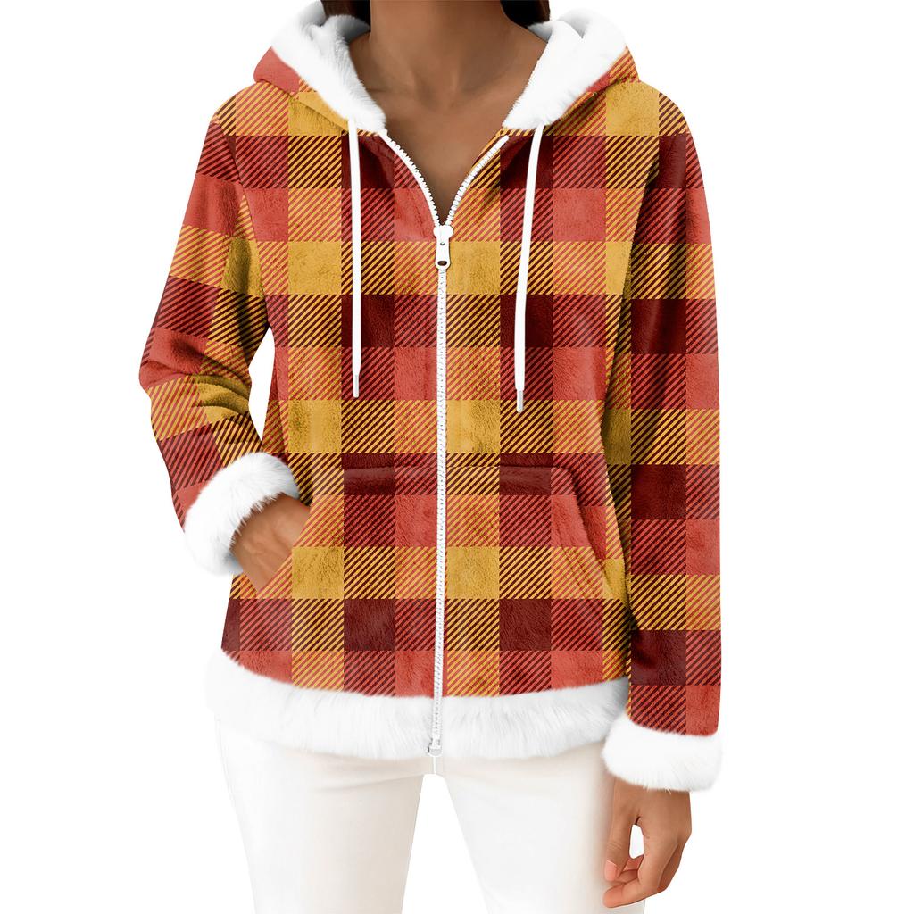 Women's Casual Fashion Long-Sleeved Zip-Up Fleece Hooded Cardigan