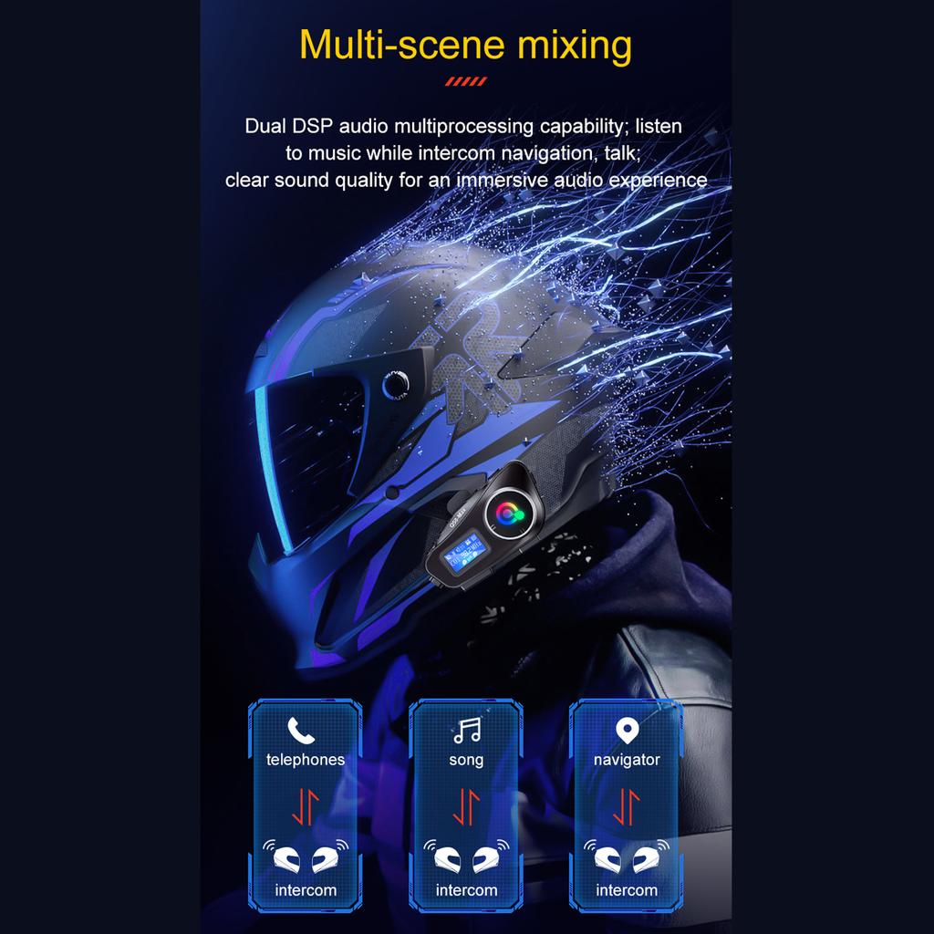 Q58 Max Wireless Motorcycle Intercom Headset Noise Cancellation for 2 Riders Talk at The Same Time Within 500M