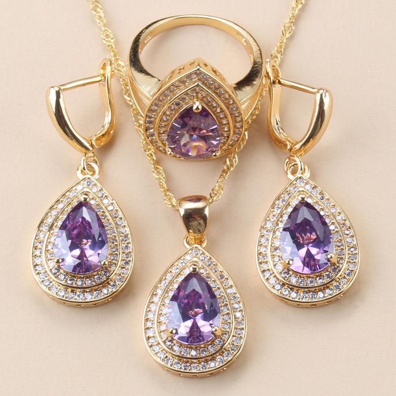 Brautschmuck Halskette 12-Farben Zirkonia Schmucksets Vergoldet Brasilien Marokko Accessoires Afrikanische Frauen