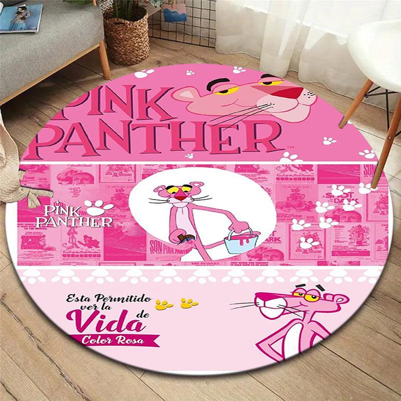 Pink Panther Round Area Rug,Carpet Rug for Living Room Bedroom Sofa Playroom Decor,Non-slip Floor Mat