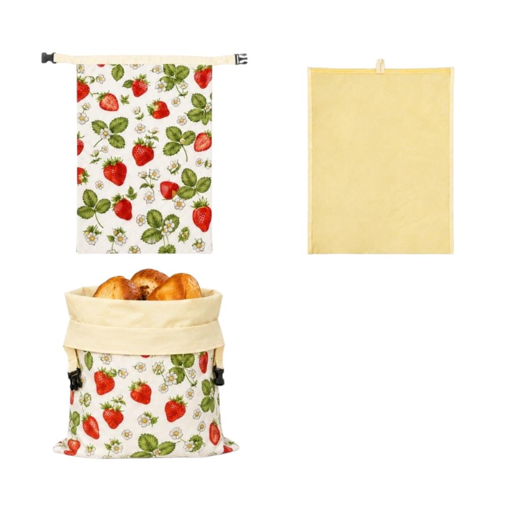 Linen Cotton Beeswax Bread Bags Lock Closure Removable Inner Bag Sourdough Bread Bag Fruit Pattern Beeswax Coated Bags