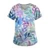 Scrub Medical Woman Floral Print Vet Nursing Tops Fashion V-Neck Short Sleeve Patch Pocket Health Care Clinical Uniform Woman