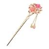 Miaomyao Hair Stick Kanzashi for Kimono and Yukata, Metal Cherry Blossom Flower with Pink Crystal, Rose Gold Hair Accessory, Transparent Design,