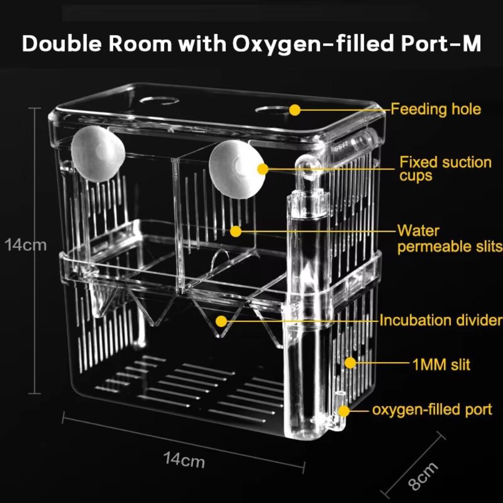 Double Room Clear Fish Isolation Box with Oxygen-filled Port Baby Fish Breeder Box Fish Tank Incubator Box Hatching House