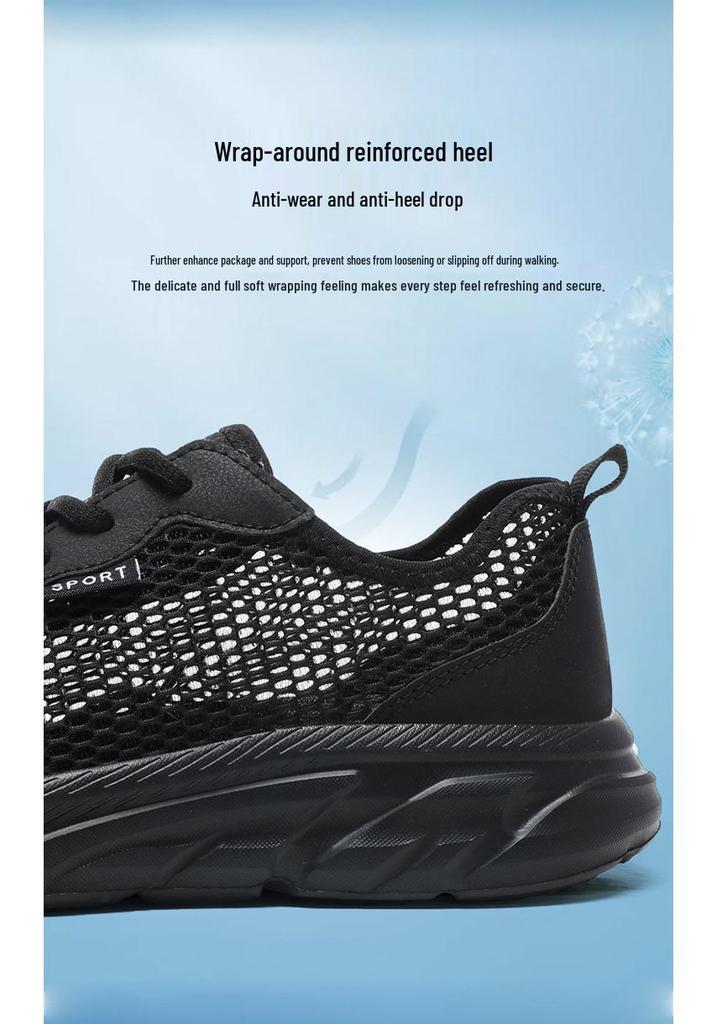 Men's Breathable Black Mesh Running Shoes - Odor-Resistant, Lightweight, Casual, Large Size