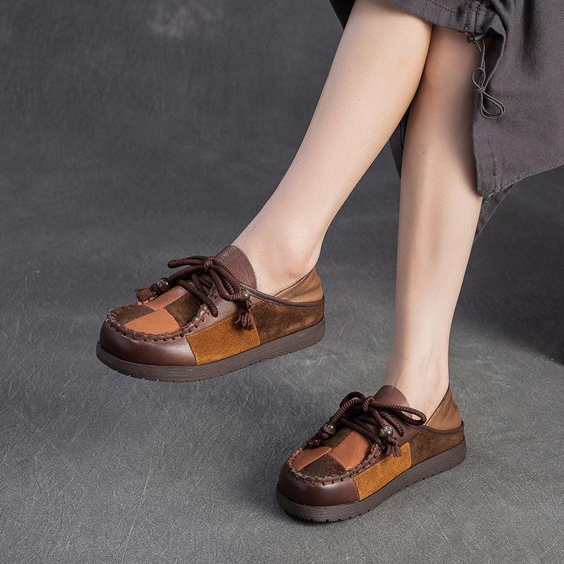 GKTINOO Spring Autumn Genuine Leather Lace Up Retro Women's Shoes Ethnic Style Comfortable Mom's Flat Shoes Casual Shoes