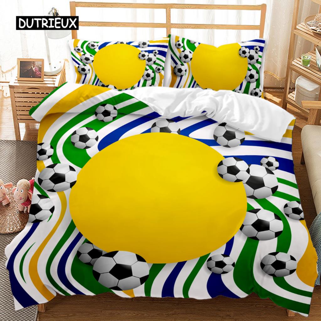Soccer Duvet Cover Football Kids Bedding Set 3D Comforter Cover Boys Teens Sport Lovers Double Queen King Polyester Qulit Cover