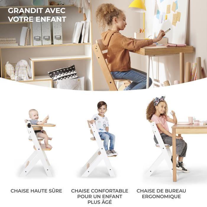 Chaise d'alimentation Kinderkraft ENOCK, 3 en 1, bois naturel, dossier évolutif et profilé, réglable, gris