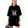 Oversized T Shirt Dress Black Butterfly And Text Print Casual Streetwear For Women