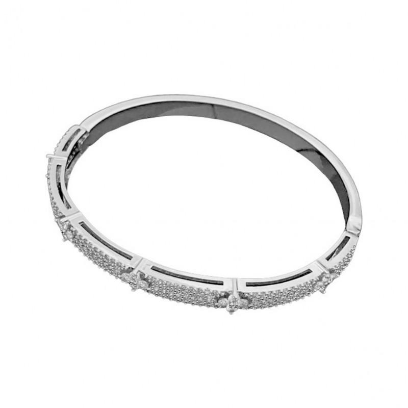 Elegant Floral CZ Stone Studded Bracelet Women Lightweight Luxury Alloy Bangle In Gold Rose